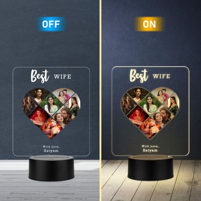 Personalized Collage Photo Frame Led Night Lamp With Warm White Light Gift For Anniversary, Birthday, Valentines Day Memorable Gift Lamp (Best Wife)